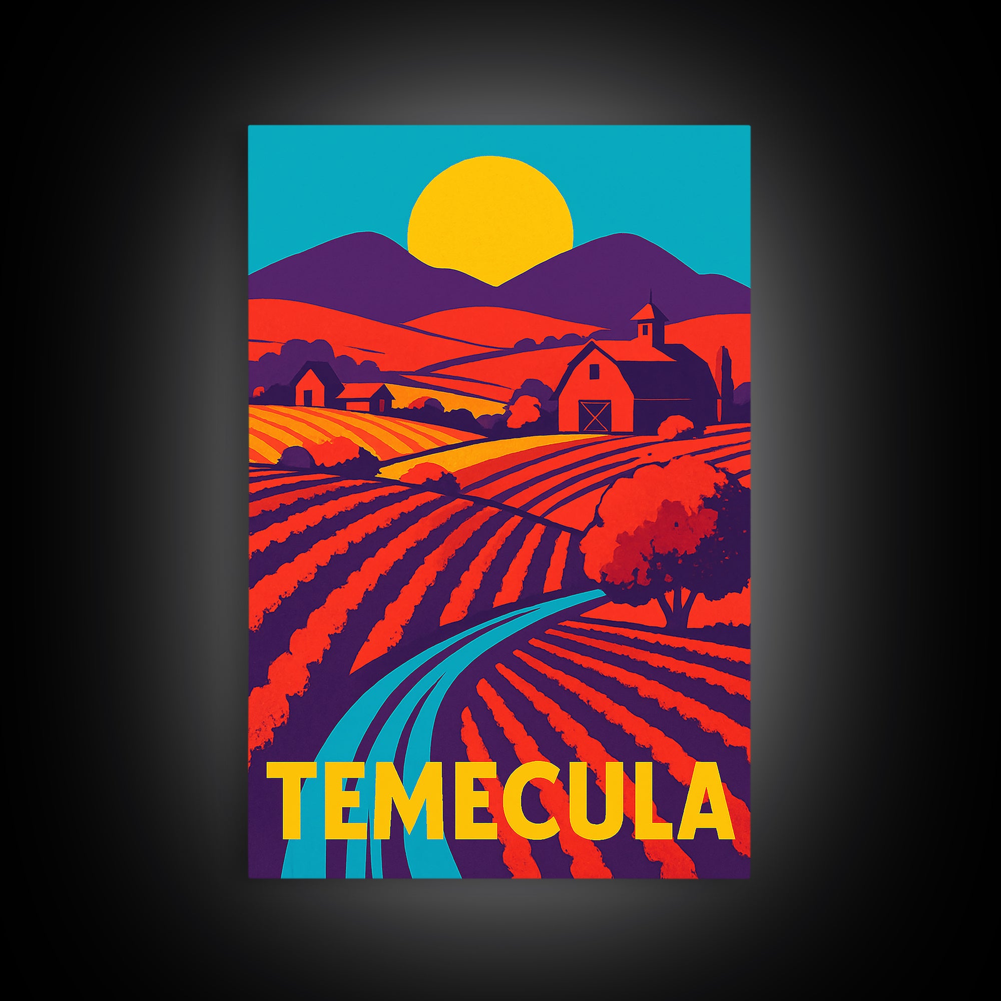 Temecula California Travel Poster, Canvas Print, Vibrant Retro Travel Art, Temecula Poster Print, Modern Wall Decor, Mid Century Wall Art