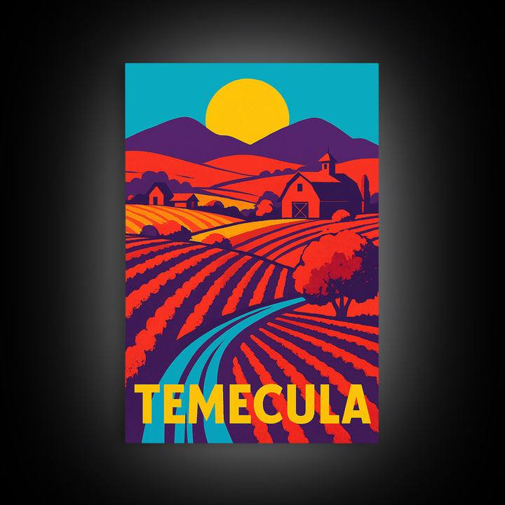 Temecula California Travel Poster, Canvas Print, Vibrant Retro Travel Art, Temecula Poster Print, Modern Wall Decor, Mid Century Wall Art