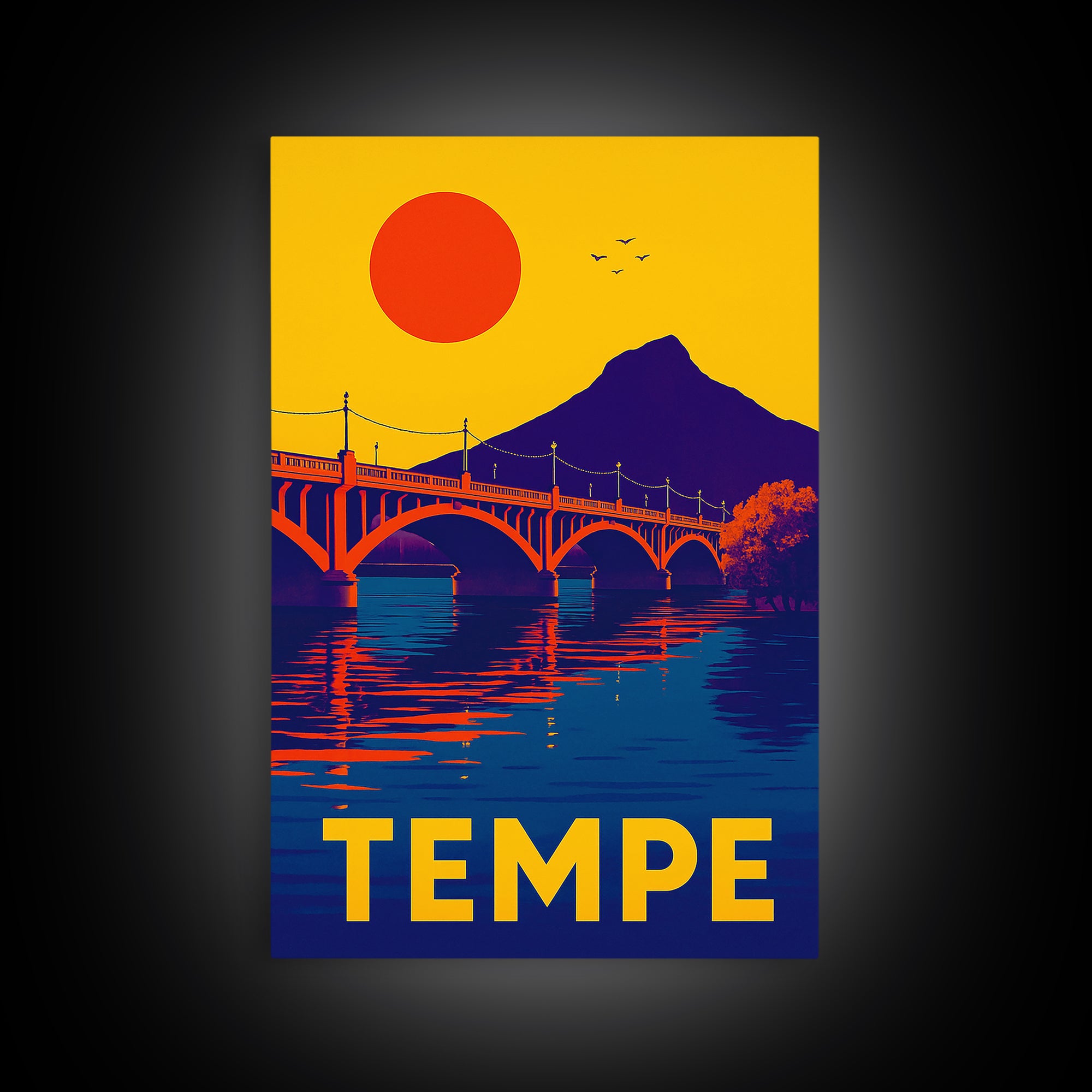 Tempe Arizona Travel Poster, Canvas Print, Vibrant Retro Travel Art, Tempe City Art, City Illustration, City Travel Prints, Poster Art