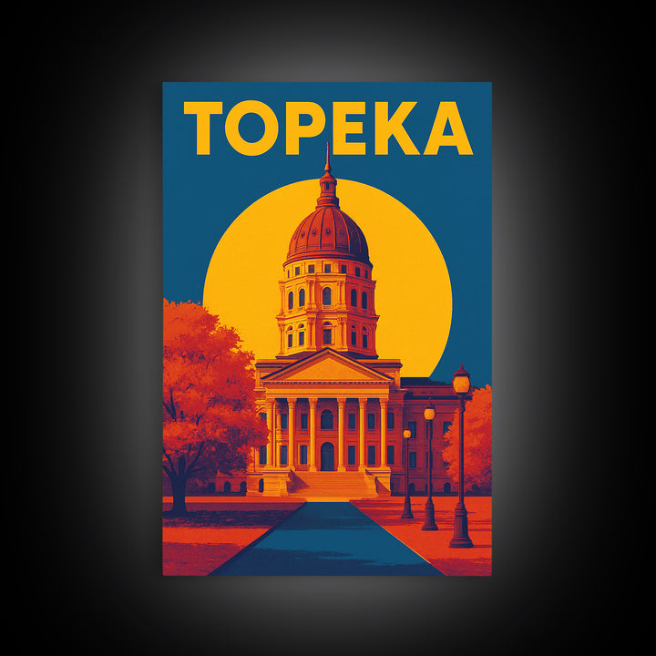 Topeka Kansas Travel Poster, Canvas Print, Colorful Graphic Wall Art, Topeka Wall Art, Home Office Decor, Travel Poster Set, Travel Gift