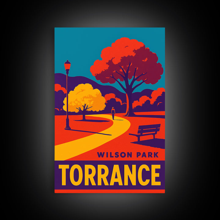 Torrance Travel Poster, Framed Canvas Print, Bold Pop Art Poster, Torrance Travel Art, Living Room Wall Art, City Illustration