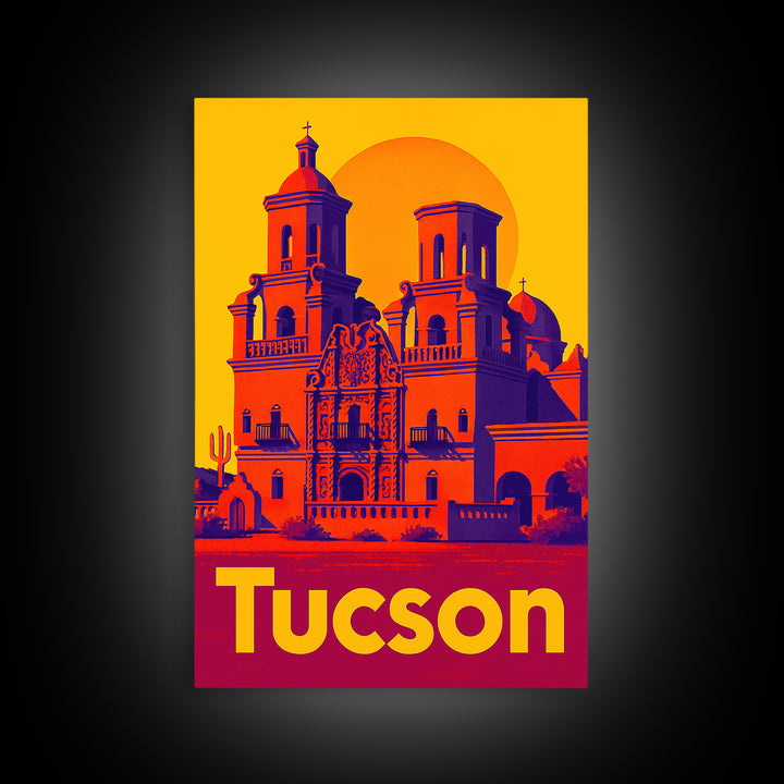 Tucson Travel Poster, Framed Canvas Print, Vibrant Retro Travel Art, Tucson Travel Art, Modern Wall Decor, Eclectic Wall Decor