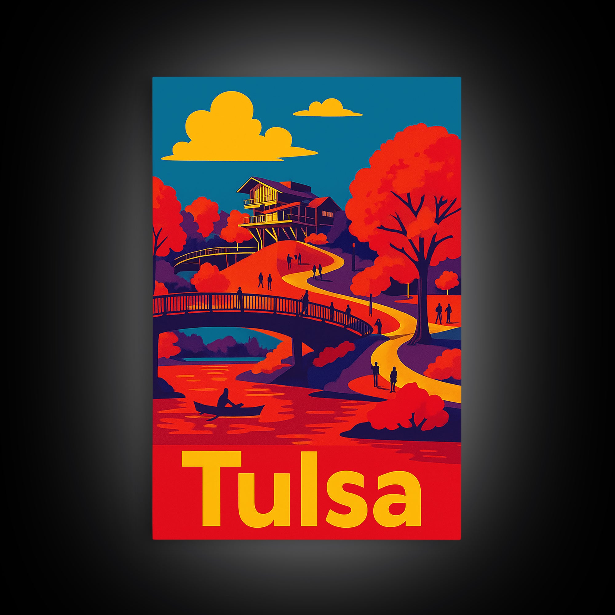 Tulsa Travel Poster, Canvas Print, Vibrant Retro Travel Art, Tulsa Art Print, Mid Century Wall Art, Gift For Travelers, Eclectic Wall Decor