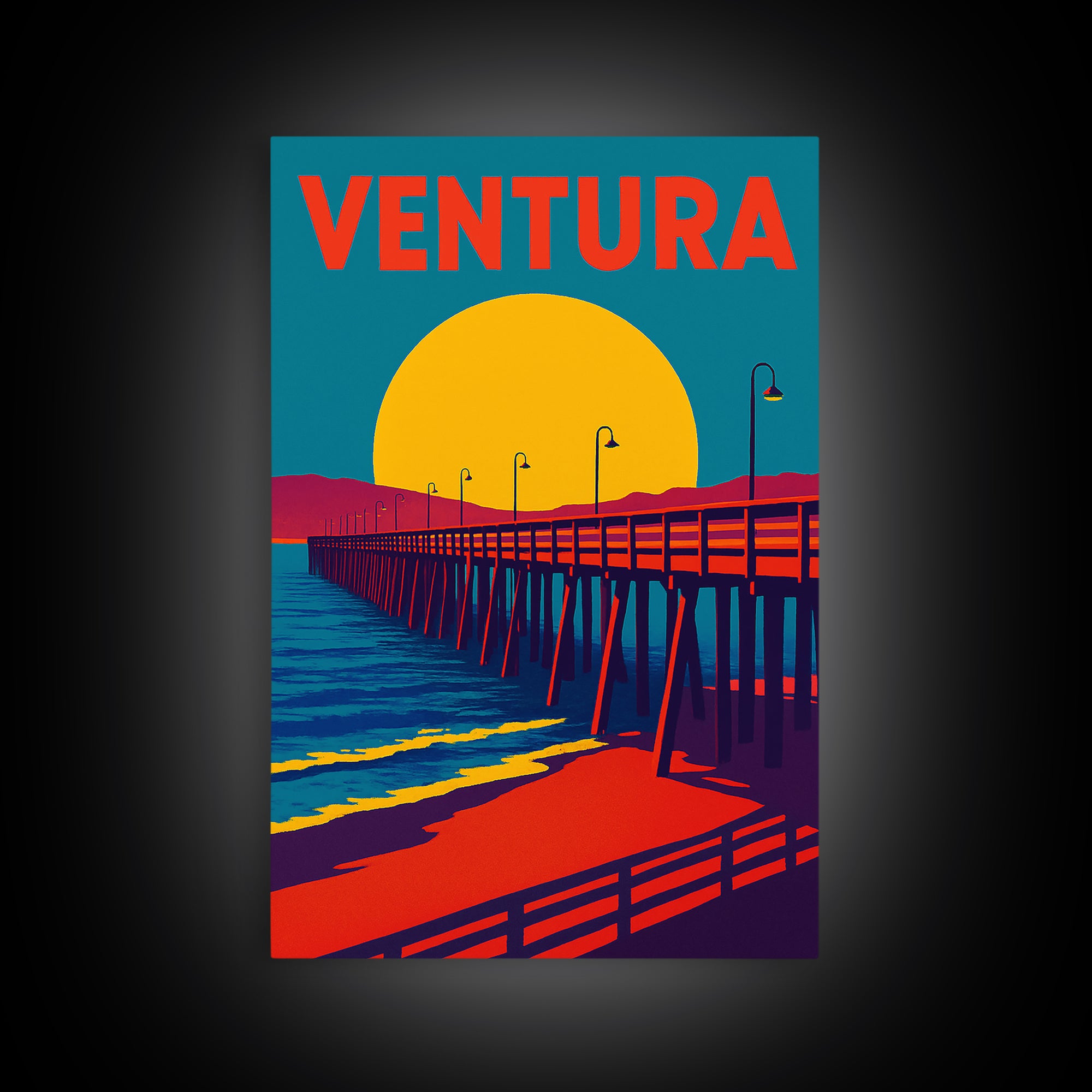 Ventura California Travel Poster, Framed Canvas Print, Vibrant Retro Travel Art, Ventura Poster Print, Travel Wall Decor, City Travel Prints