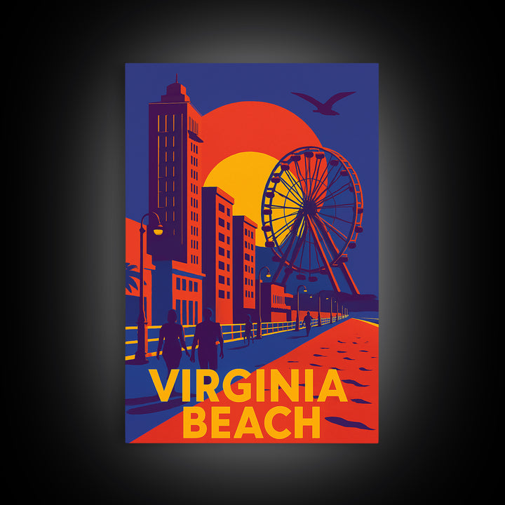 Virginia Beach Virginia Travel Poster, Canvas Print, Vibrant Retro Travel Art, Virginia Beach City Art, Travel Art Print, City Travel Prints