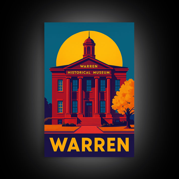 Warren Travel Poster, Framed Canvas Print, Bold Pop Art Poster, Warren Travel Art, City Art Print, Watercolor Skyline Art, City Illustration