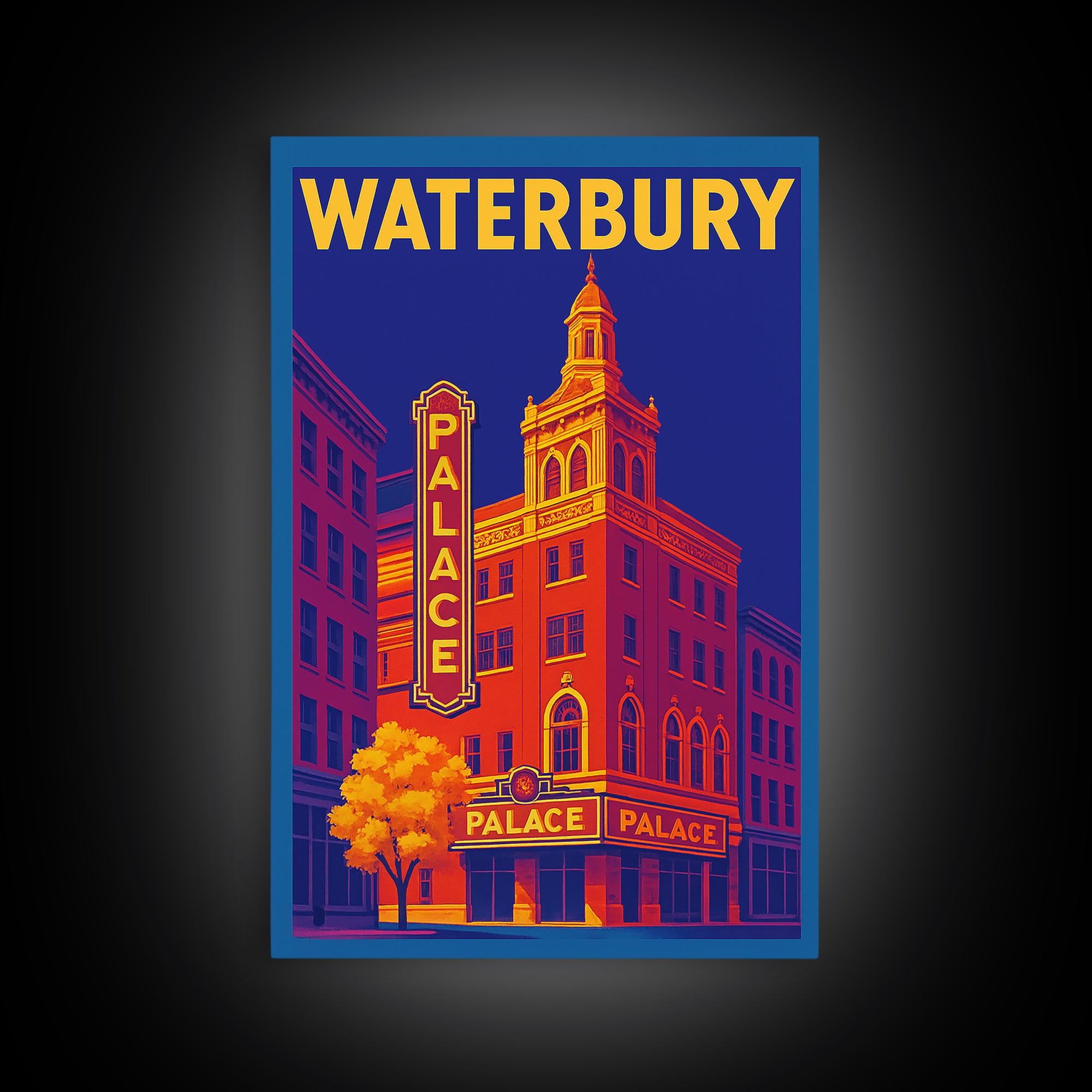 Warterbury Travel Poster, Framed Canvas Print, Bold Pop Art Poster, Warterbury Art Print, Vintage Travel Art, City Art Print, Wall Art