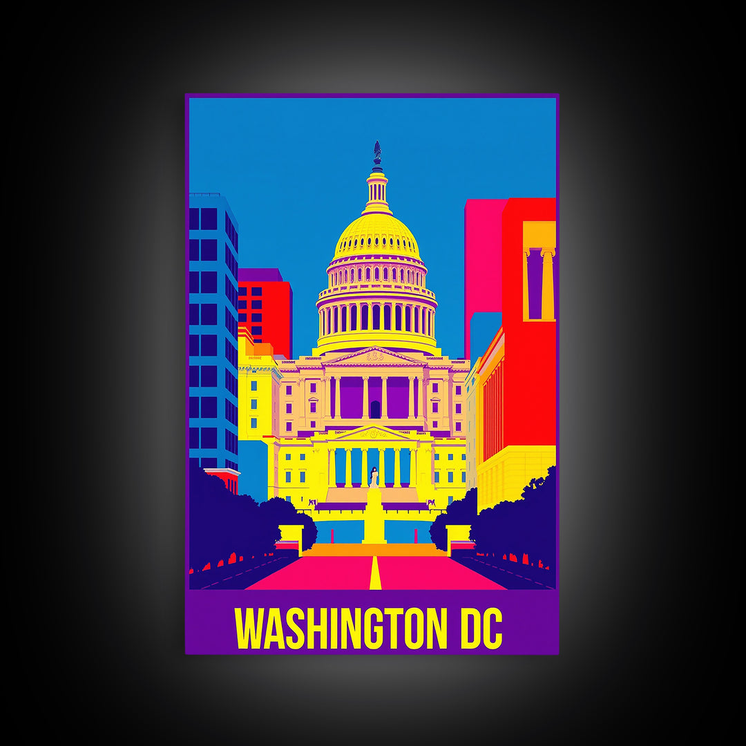 Washington Travel Poster, Framed Canvas Print, Colorful Graphic Wall Art, Washington City Art, Living Room Wall Art, Travel Wall Art