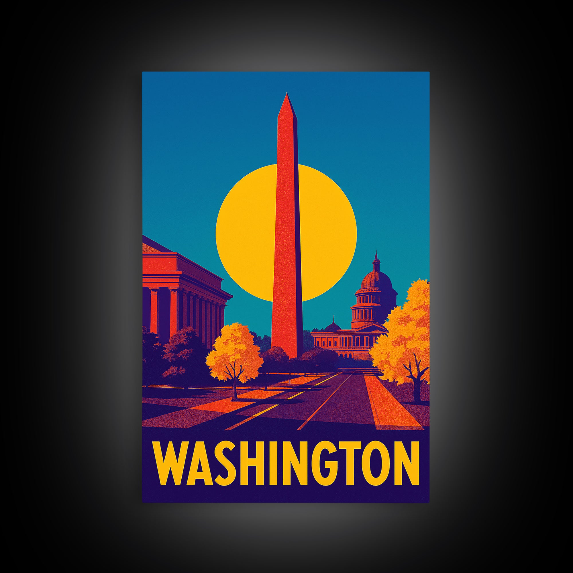 Washington Travel Poster, Framed Canvas Print, High Contrast City Poster, Washington Poster Print, Travel Poster Set, Vintage Travel Print