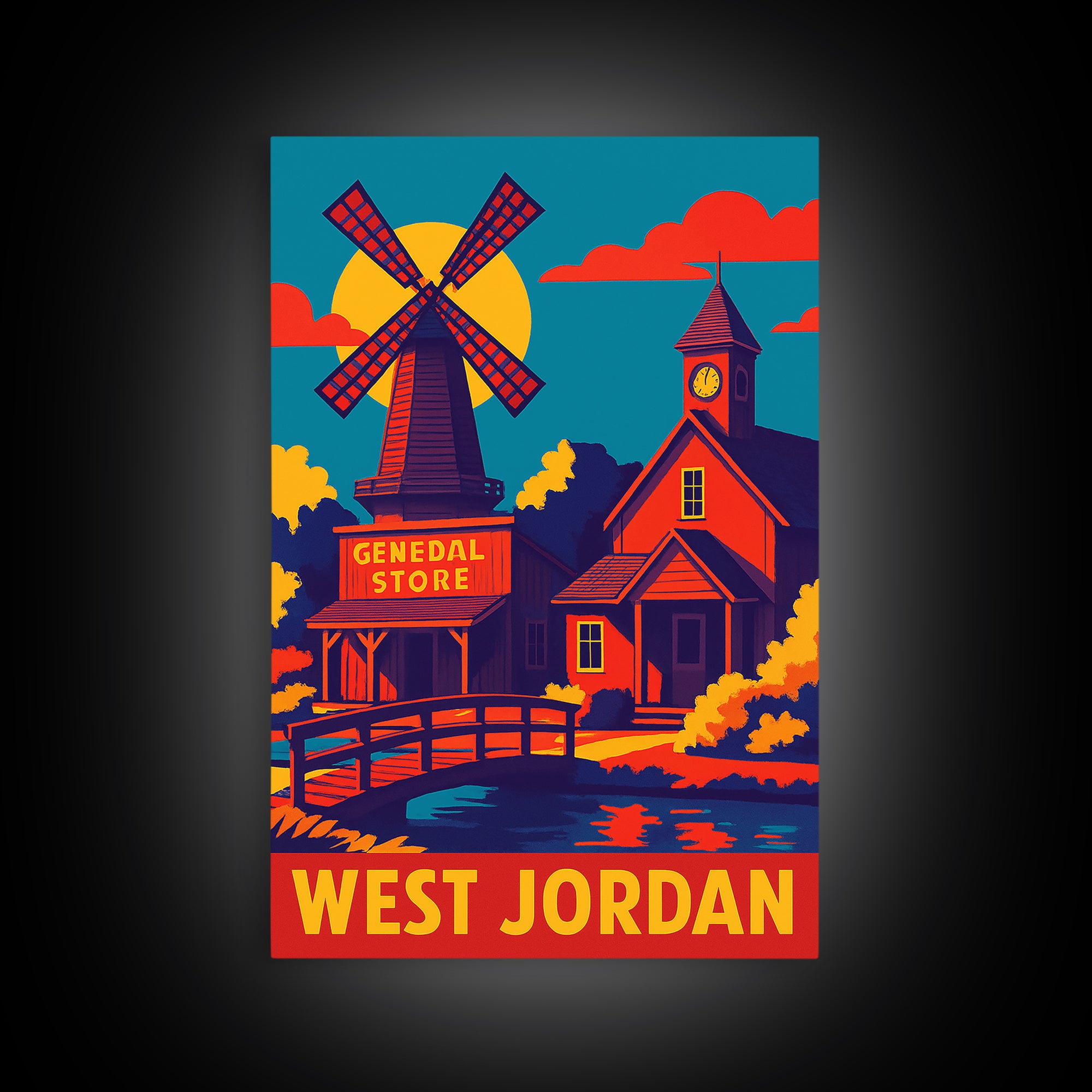 West Jordan Utah Travel Poster, Canvas Print, Vibrant Retro Travel Art, West Jordan City Art, Living Room Wall Art, Vintage City Poster
