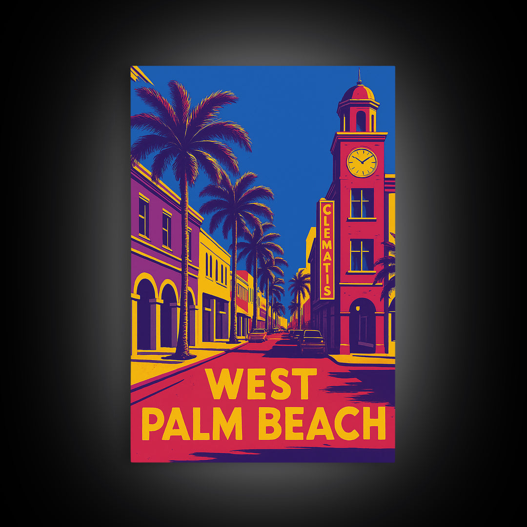 West Palm Beach Travel Poster, Framed Canvas Print, Colorful Graphic Wall Art, West Palm Beach Wall Art, Gift For Travelers, Travel Print