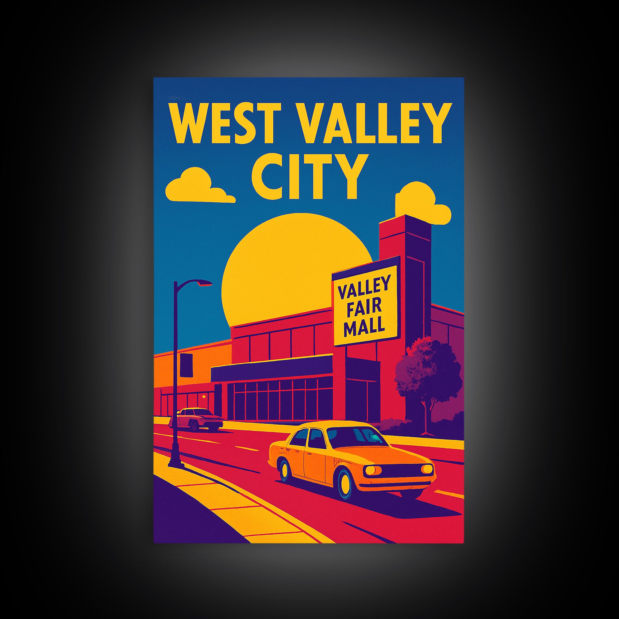 West Valley City Travel Poster, Framed Canvas Print, Vibrant Retro Travel Art, West Valley City Poster Print, Watercolor Cityscape