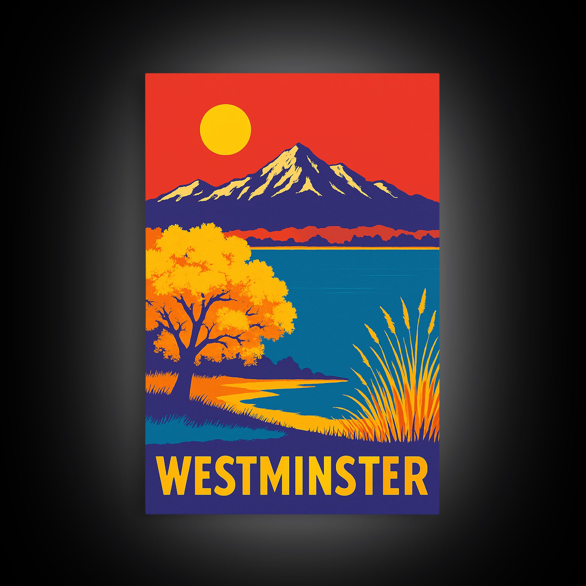 Westminster Travel Poster, Framed Canvas Print, Vibrant Retro Travel Art, Westminster City Art, Wanderlust Decor, City Illustration