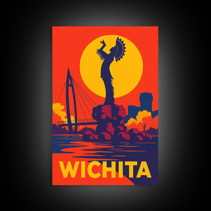 Wichita Kansas Travel Poster, Canvas Print, Vibrant Retro Travel Art, Wichita City Art, Mid Century Wall Art, Travel Print, Poster Print