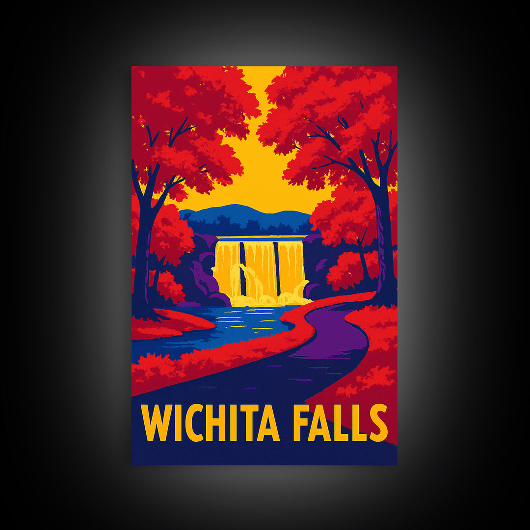 Wichita Falls Travel Poster, Framed Canvas Print, Vibrant Retro Travel Art, Wichita Falls Poster Print, Travel Wall Art, Retro Travel Print