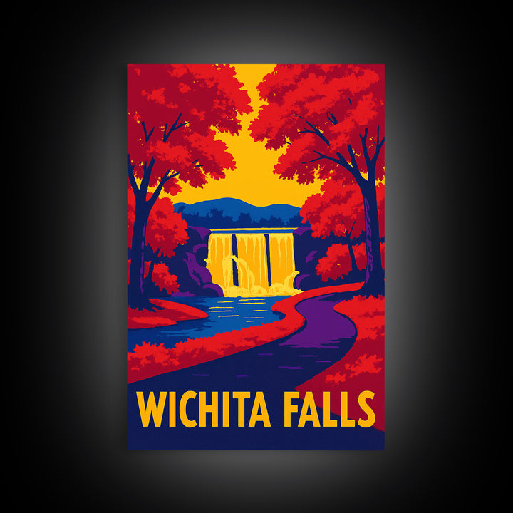 Wichita Falls Travel Poster, Framed Canvas Print, Vibrant Retro Travel Art, Wichita Falls Poster Print, Travel Wall Art, Retro Travel Print