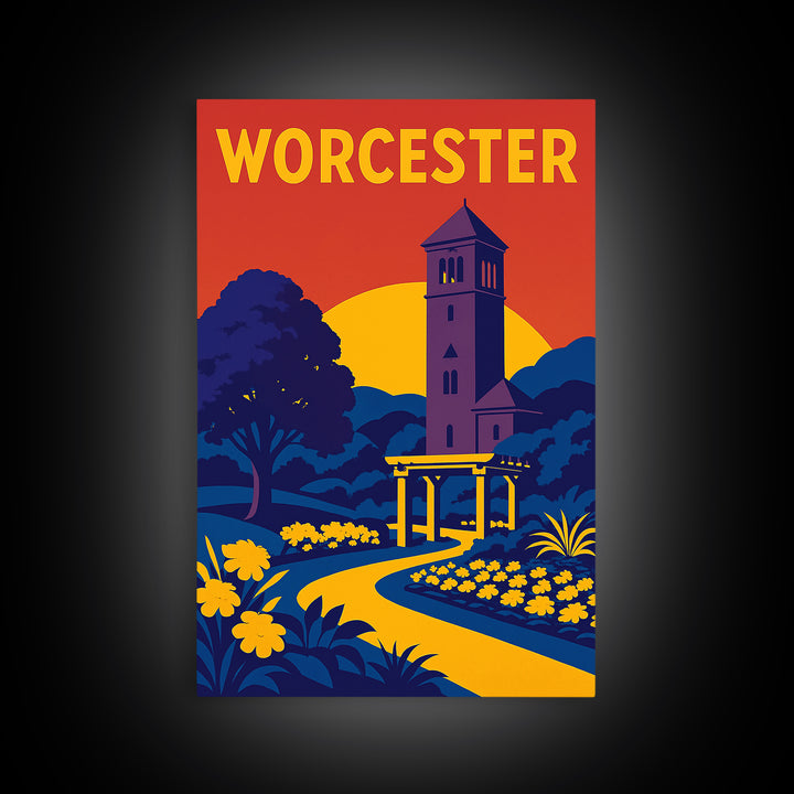 Worcester Travel Poster, Framed Canvas Print, High Contrast City Poster, Worcester Art Print, Wanderlust Decor, Travel Poster Set
