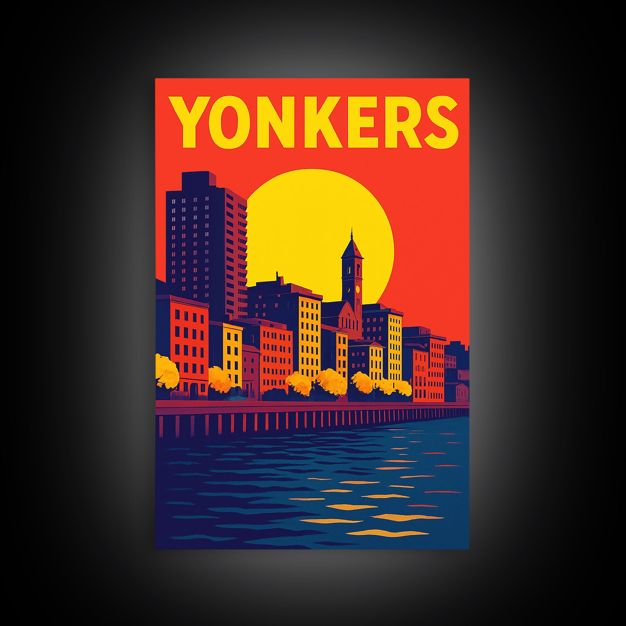 Yonkers Travel Poster, Canvas Print, Vibrant Retro Travel Art, Yonkers City Art, Watercolor Skyline Art, Office Decor, Retro Travel Print