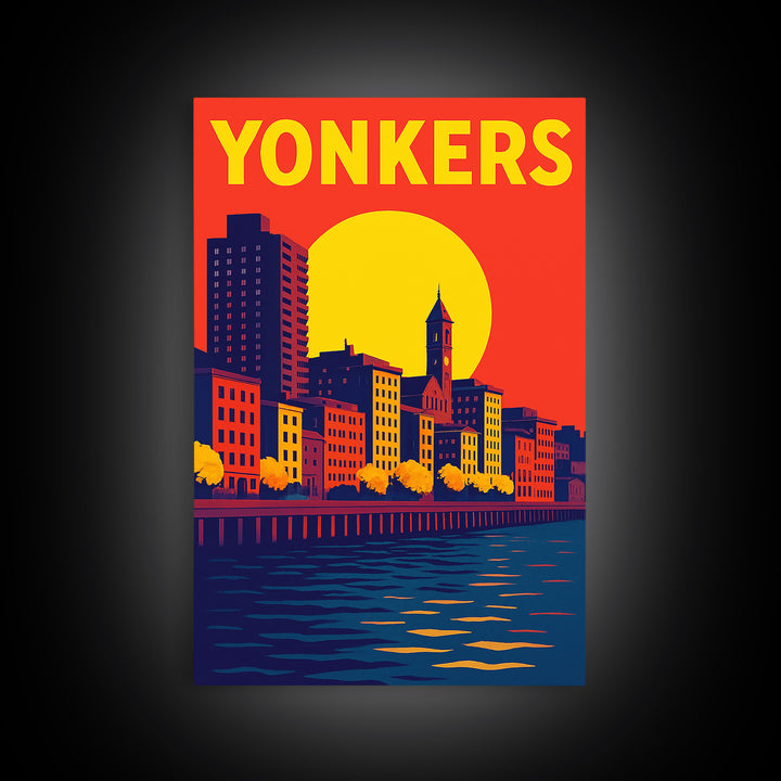 Yonkers Travel Poster, Canvas Print, Vibrant Retro Travel Art, Yonkers City Art, Watercolor Skyline Art, Office Decor, Retro Travel Print