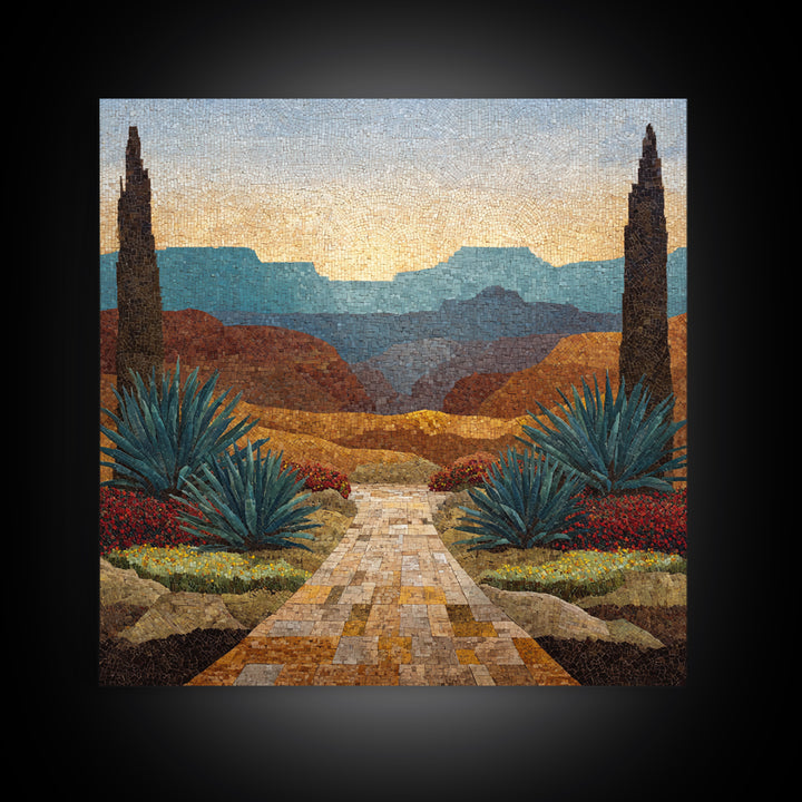 Desert Patio Agave and Bougainvillea Canvas Print, Patio Art, Yard Decor, Patio Decor, Fine Art, Outdoor, Luxury Decor, PAT-1x1-17