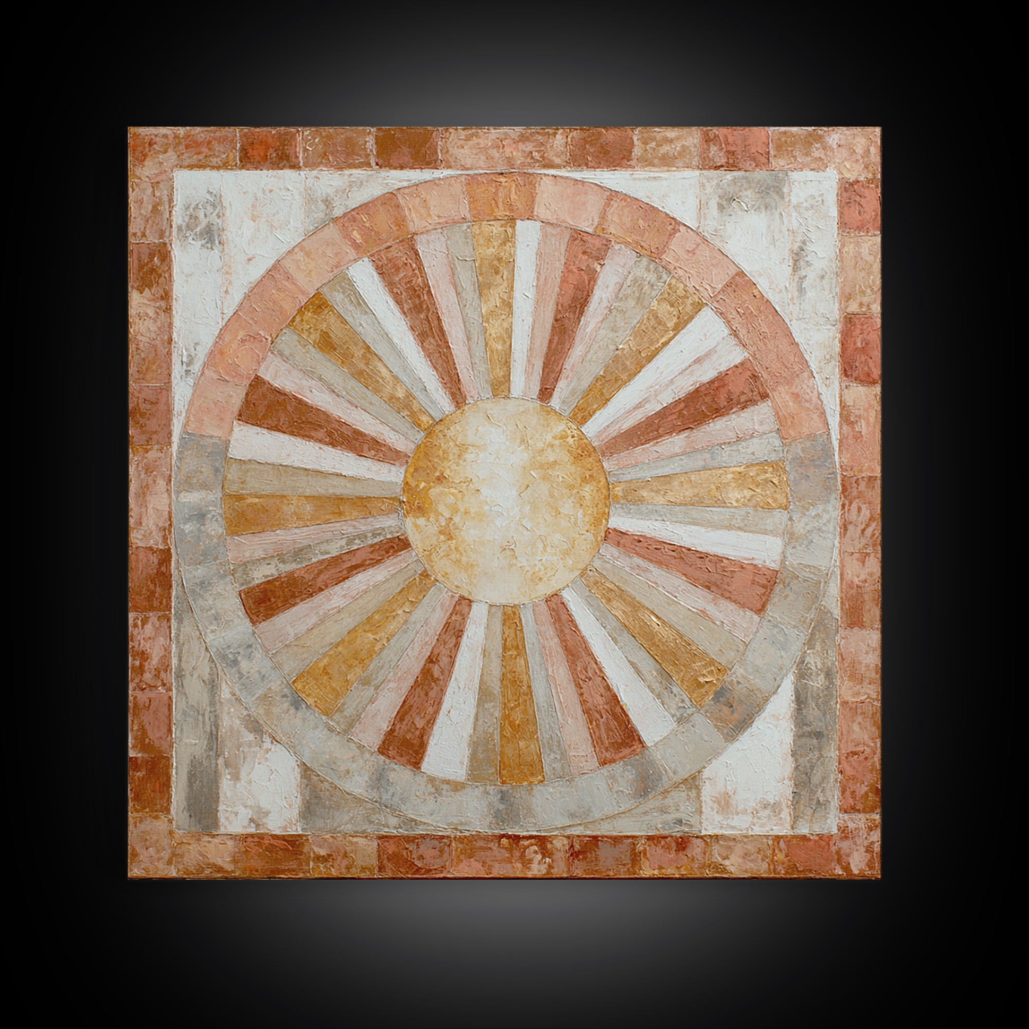 Sun Motif with Warm Terracotta Rays Canvas Print, Patio Art, Bar Art, Patio Decor, Outdoor, Outdoor Art, Gallery Decor, PAT-1x1-18