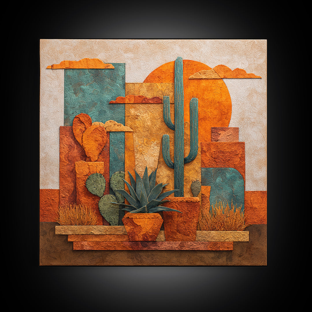 Cactus and Agave Framed Canvas Print, Patio Art, Garden Decor, Patio Decor, Oil Painting, Outdoor, Beach Art, Beach House Decor, PAT-1x1-28