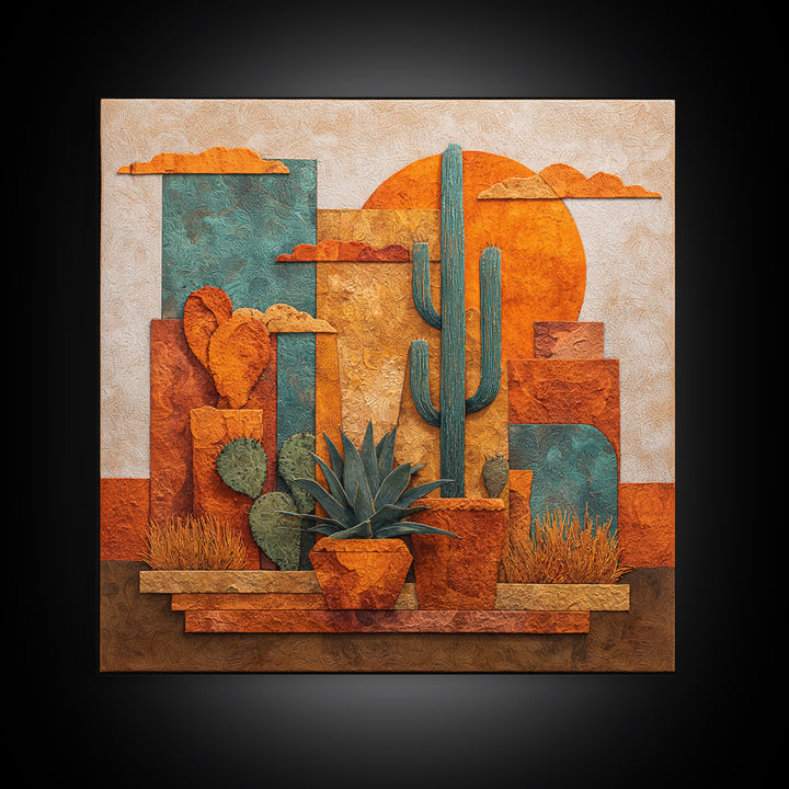Cactus and Agave Framed Canvas Print, Patio Art, Garden Decor, Patio Decor, Oil Painting, Outdoor, Beach Art, Beach House Decor, PAT-1x1-28