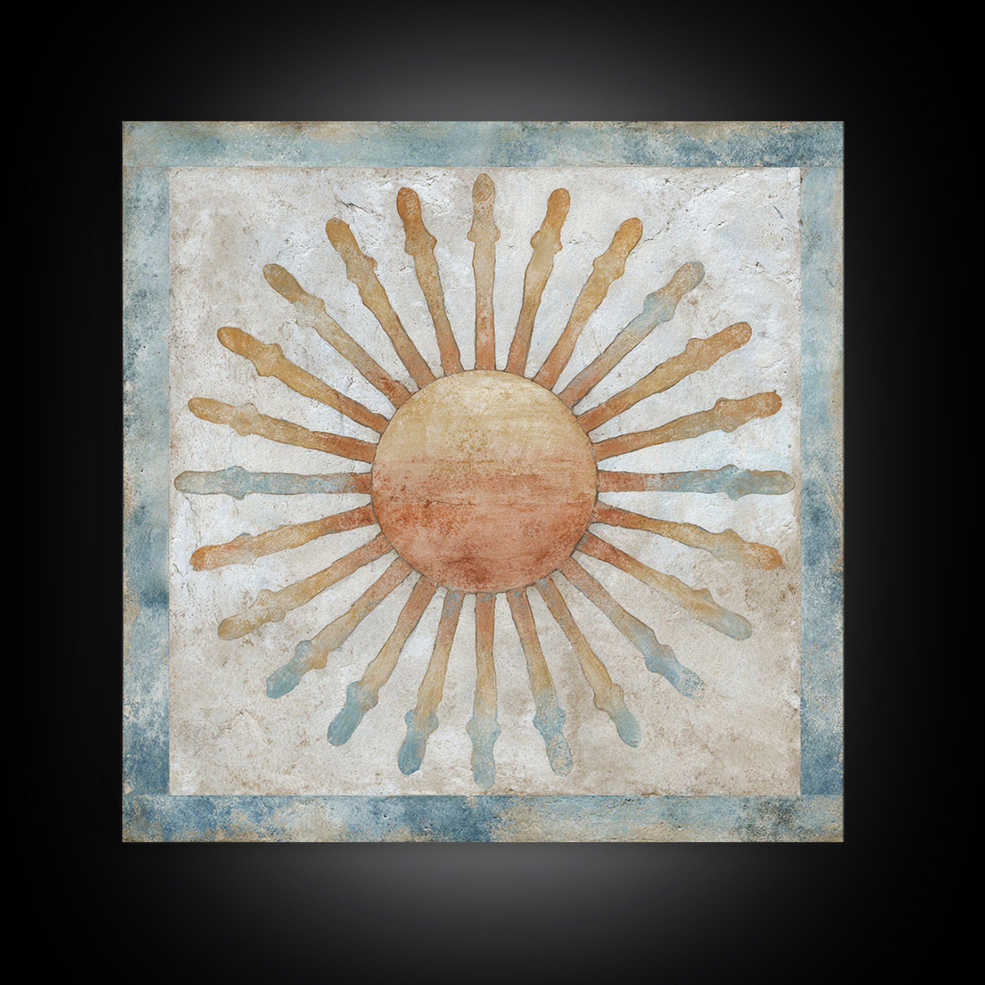 Sun Motif with Warm Terracotta Rays Framed Canvas Print, Patio Art, Floral Art, Patio Decor, Abstract Art, Outdoor, PAT-1x1-42