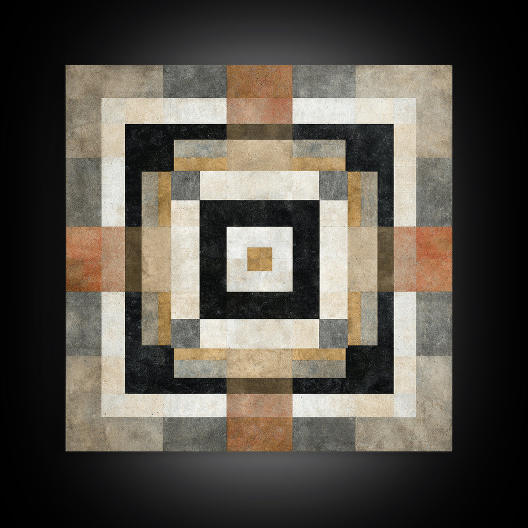 Warm Geometric Tile Pattern Framed Canvas Print, Patio Art, Wall Decor, Patio Decor, Fine Art, Outdoor, Coastal Decor, PAT-1x1-48