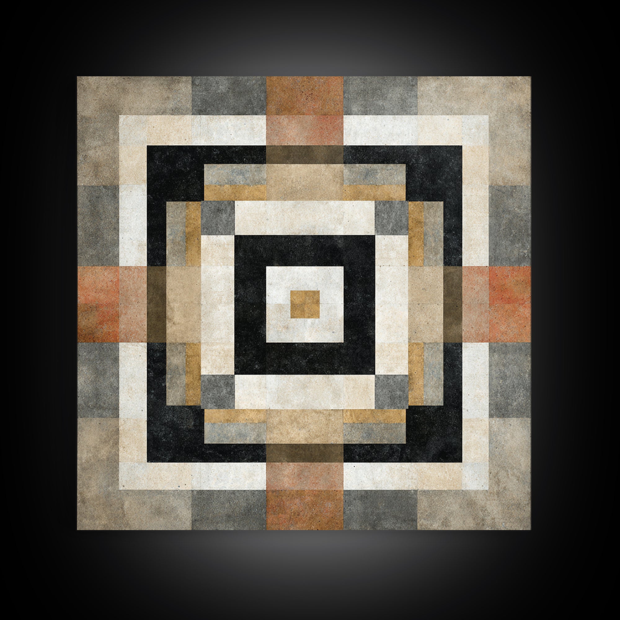Warm Geometric Tile Pattern Framed Canvas Print, Patio Art, Wall Decor, Patio Decor, Fine Art, Outdoor, Coastal Decor, PAT-1x1-48