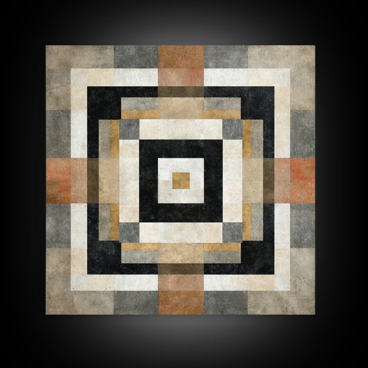 Warm Geometric Tile Pattern Framed Canvas Print, Patio Art, Wall Decor, Patio Decor, Fine Art, Outdoor, Coastal Decor, PAT-1x1-48