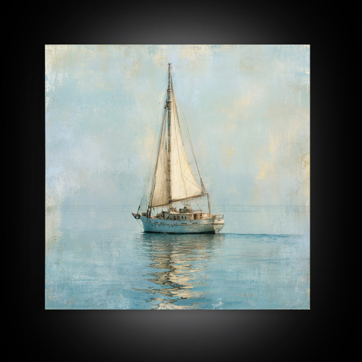 Sailboat on a Breezy Summer Horizon Framed Canvas Print, Patio Art, Patio, Patio Decor, Oil Painting, Outdoor, Minimalist Decor, PAT-1x1-63