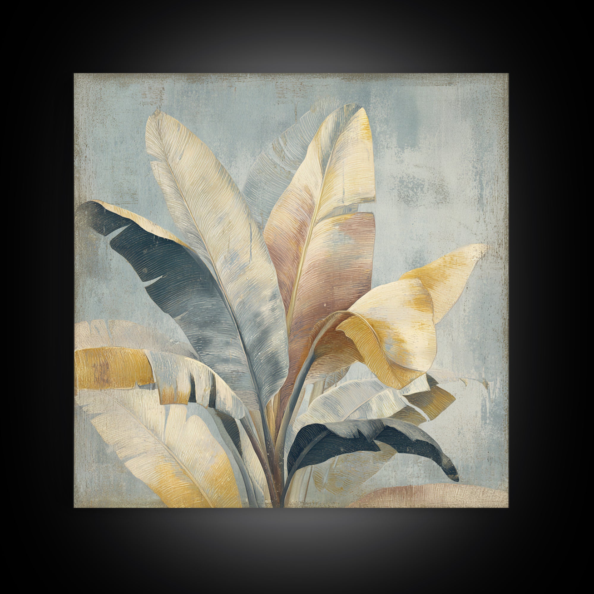 Banana Leaves with Rain Drop Details Framed Canvas Print, Patio Art, Coastal Wall Decor, Patio Decor, Fine Art, Outdoor, PAT-1x1-64
