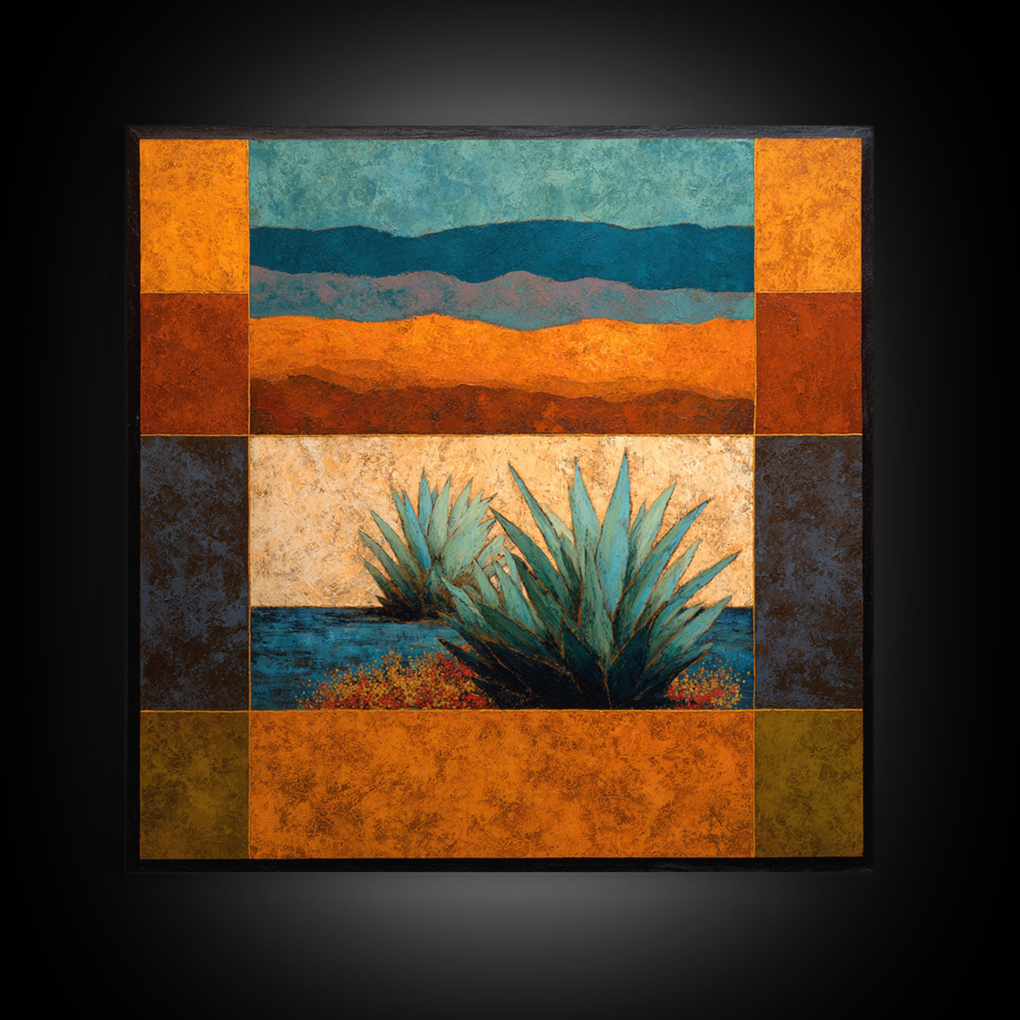 Desert Patio Agave and Bougainvillea Framed Canvas Print, Patio Art, Gallery Decor, Patio Decor, Oil Painting, Outdoor, PAT-1x1-65