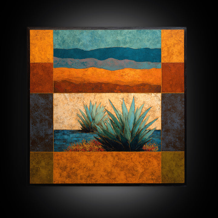Desert Patio Agave and Bougainvillea Framed Canvas Print, Patio Art, Gallery Decor, Patio Decor, Oil Painting, Outdoor, PAT-1x1-65