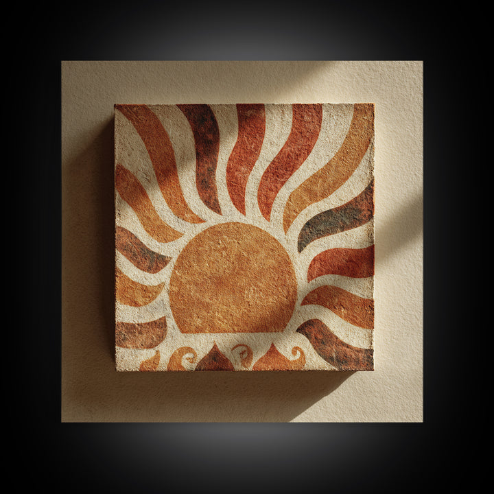 Sun Motif with Warm Terracotta Rays Framed Canvas Print, Patio Art, Floral Art, Patio Decor, Abstract Art, Outdoor, PAT-1x1-66
