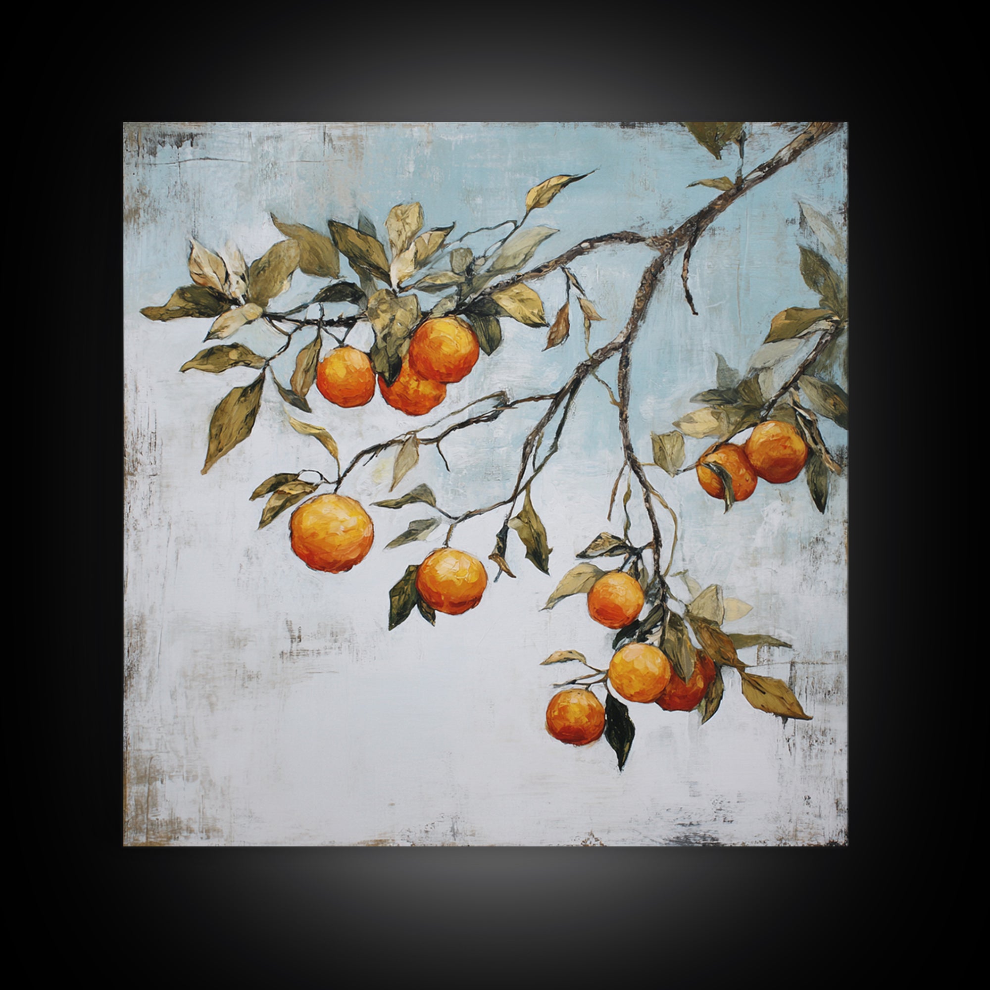 Orange Tree Branch Framed Canvas Print, Patio Art, Lake House Decor, Patio Decor, Oil Painting, Outdoor, Boho Decor, PAT-1x1-70