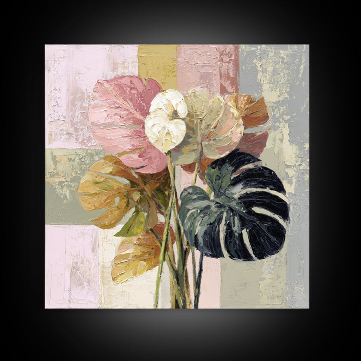 Bold Botanical Monstera Leaf Composition Framed Canvas Print, Patio Art, Gallery Decor, Patio Decor, Fine Art, Outdoor, PAT-1x1-78