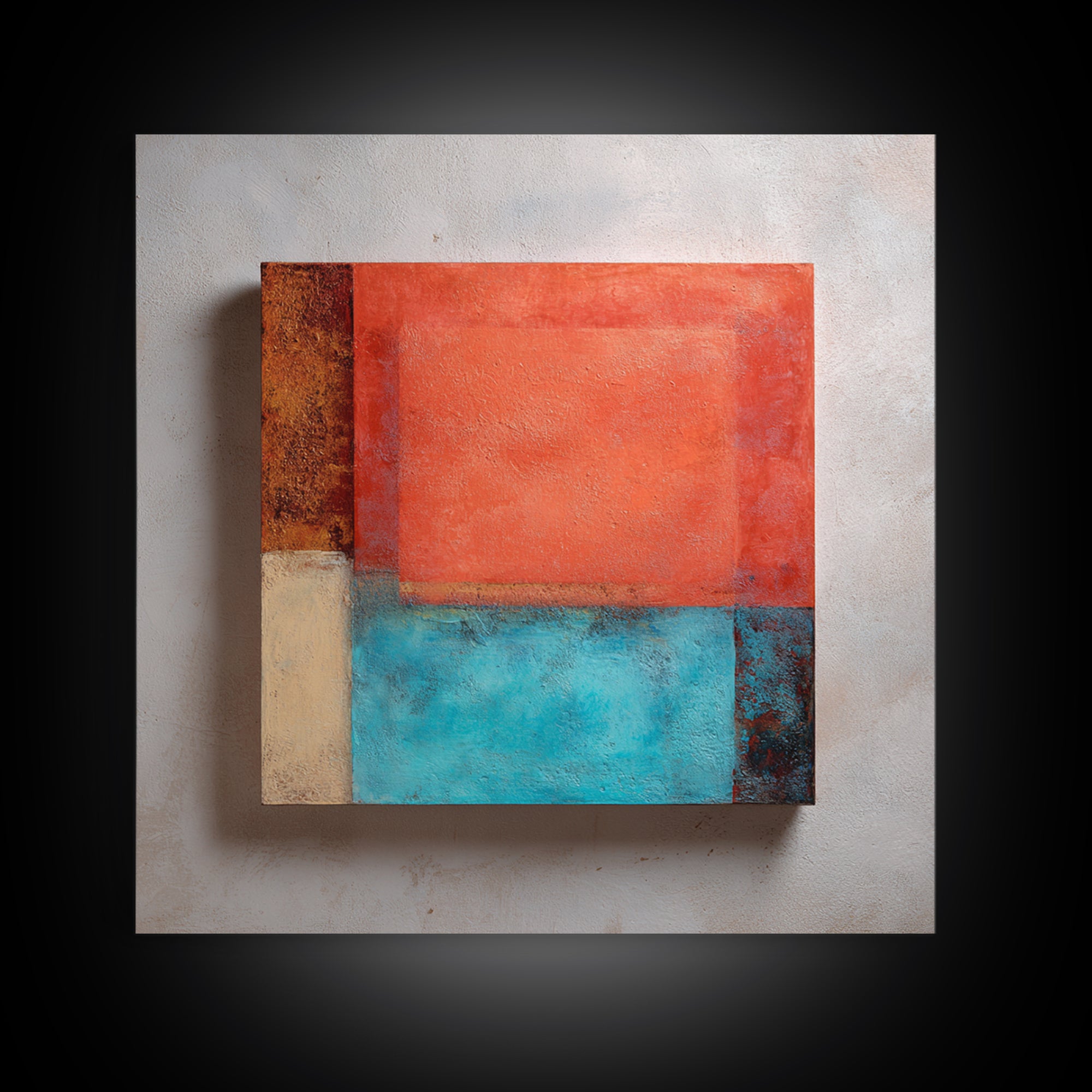 Bright Coral and Turquoise Abstract for Outdoors Framed Canvas Print, Patio Art, Mixed Media Art, Patio Decor, Outdoor, PAT-1x1-84