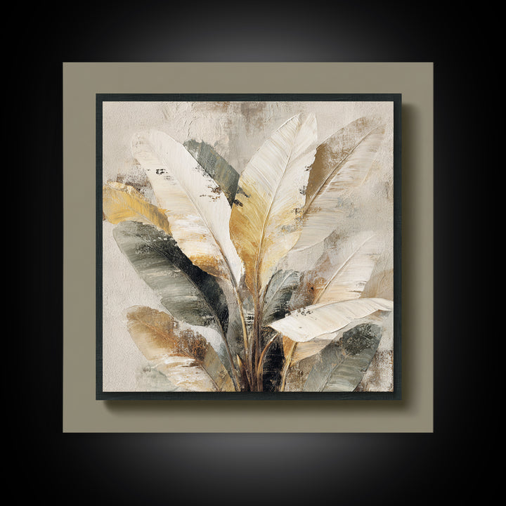 Banana Leaves with Rain Drop Details Framed Canvas Print, Patio Art, Textured Painting, Patio Decor, Fine Art, Outdoor, PAT-1x1-88