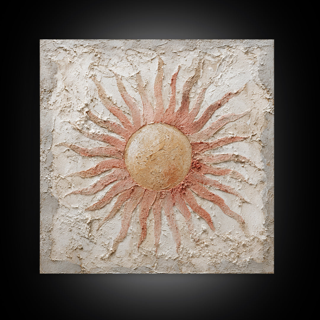Sun Motif with Warm Terracotta Rays Canvas Print, Patio Art, Rustic Decor, Patio Decor, Fine Art, Outdoor, Textured Painting, PAT-1x1-90