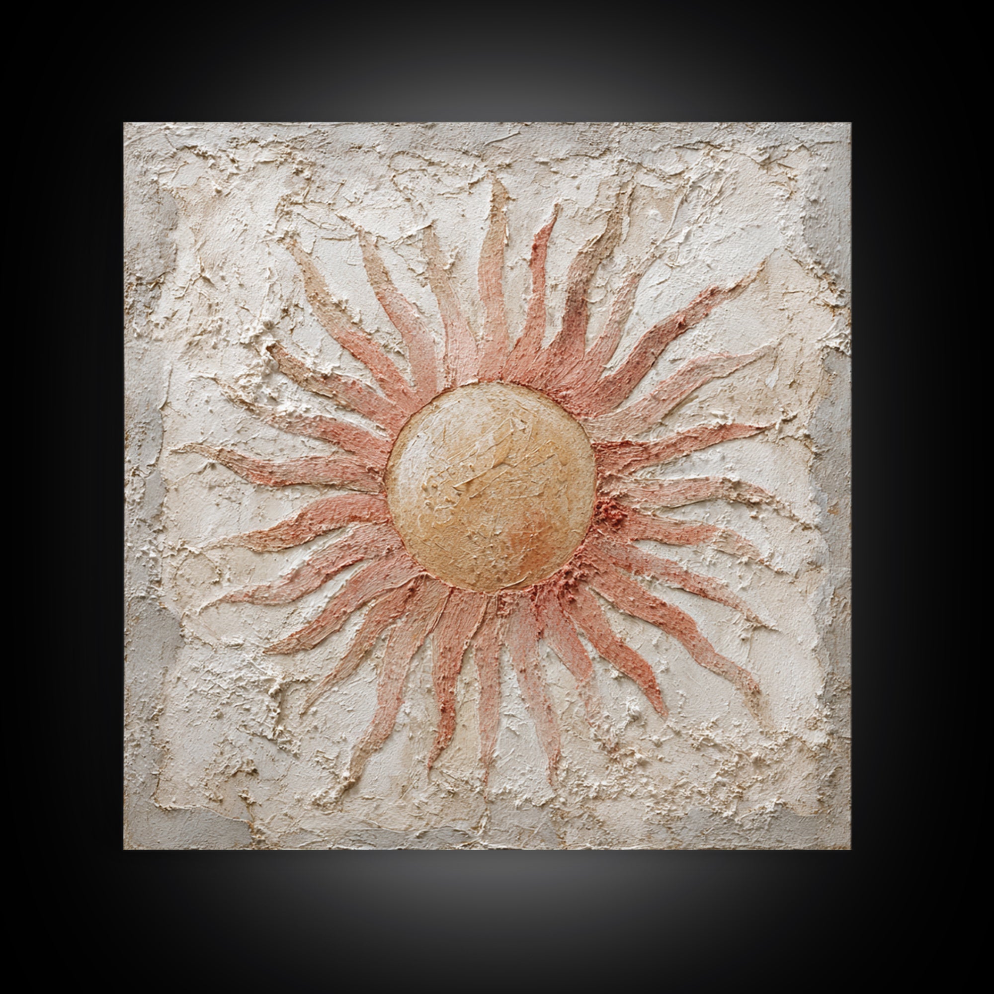 Sun Motif with Warm Terracotta Rays Canvas Print, Patio Art, Rustic Decor, Patio Decor, Fine Art, Outdoor, Textured Painting, PAT-1x1-90