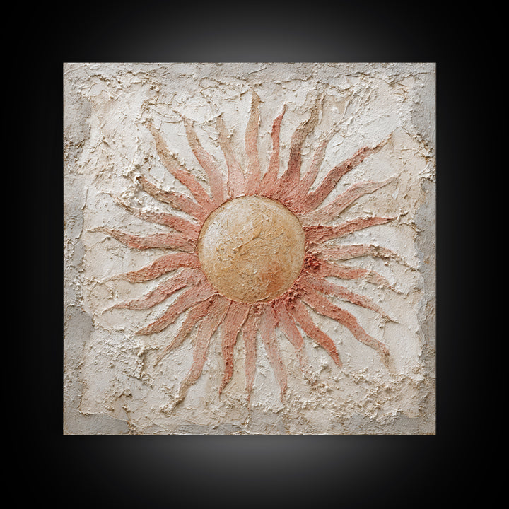 Sun Motif with Warm Terracotta Rays Canvas Print, Patio Art, Rustic Decor, Patio Decor, Fine Art, Outdoor, Textured Painting, PAT-1x1-90