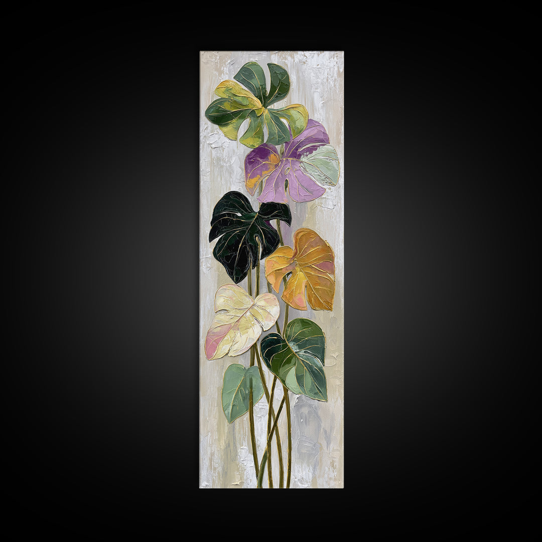 Bold Botanical Monstera Leaf Composition Canvas Print, Patio Art, Family Wall Art, Patio Decor, Oil Painting, Outdoor, PAT-1x3-18