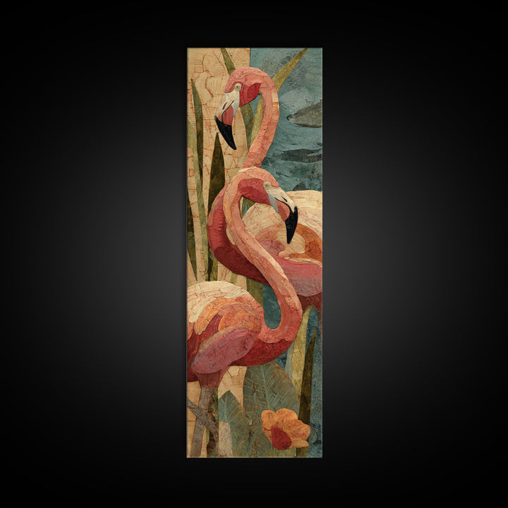 Flamingo Pair Beside Shallow Water Canvas Print, Patio Art, Floral Art, Patio Decor, Fine Art, Outdoor, Statement Artwork, PAT-1x3-22