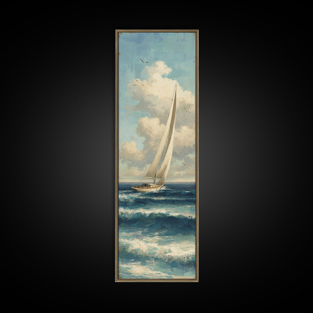 Sailboat on a Breezy Summer Horizon Canvas Print, Patio Art, Outdoor Decor, Patio Decor, Outdoor, Bar Art, Coastal Wall Decor, PAT-1x3-27