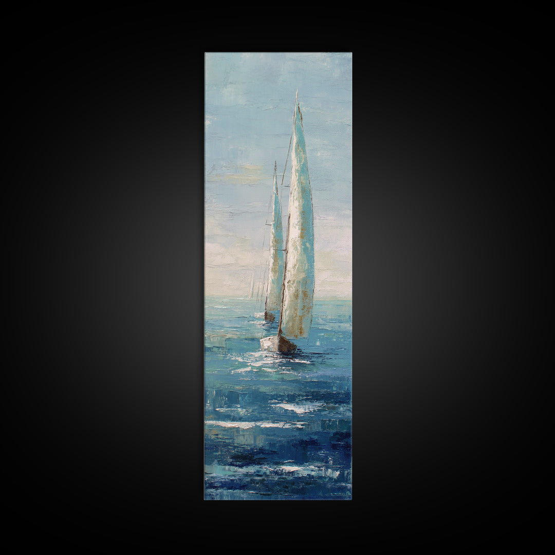 Sailboat on a Breezy Summer Horizon Framed Canvas Print, Patio Art, Minimalist Decor, Patio Decor, Fine Art, Outdoor, PAT-1x3-3
