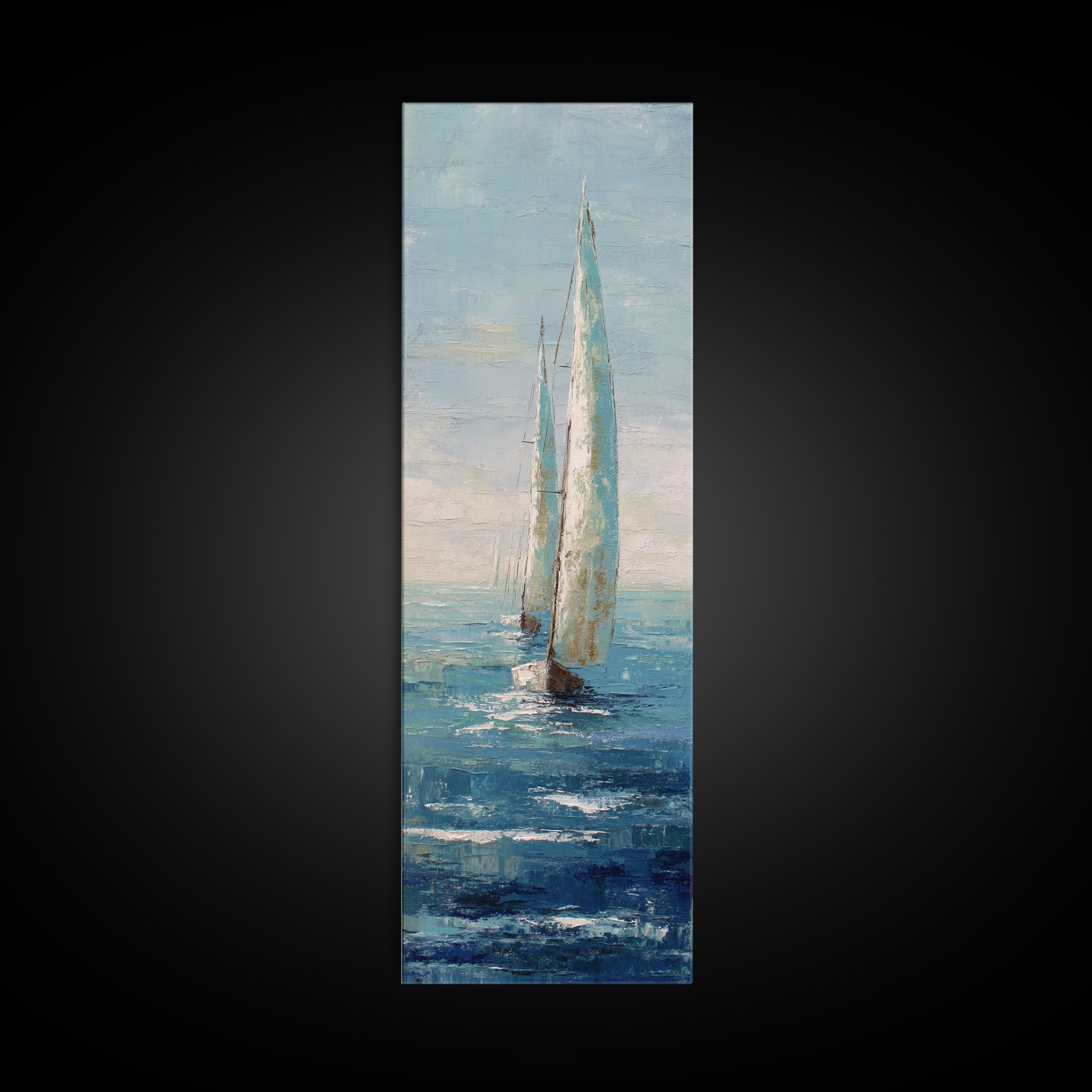 Sailboat on a Breezy Summer Horizon Framed Canvas Print, Patio Art, Minimalist Decor, Patio Decor, Fine Art, Outdoor, PAT-1x3-3