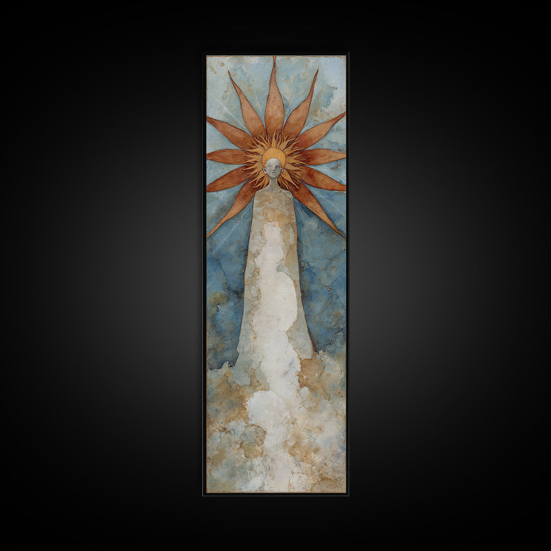 Sun Motif with Warm Terracotta Rays Framed Canvas Print, Patio Art, Patio Cushions, Patio Decor, Oil Painting, Outdoor, PAT-1x3-30