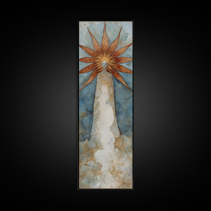 Sun Motif with Warm Terracotta Rays Framed Canvas Print, Patio Art, Patio Cushions, Patio Decor, Oil Painting, Outdoor, PAT-1x3-30